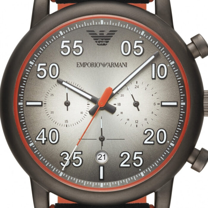Emporio Armani Chronograph Quartz Grey Dial Black Leather Strap Watch For Men - AR11174 - Image 4